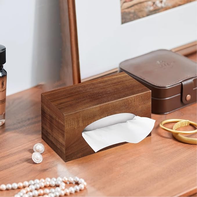BIBELUN Tissue Box Cover, Acacia Wood Tissue Box Cover Rectangle - Image 4