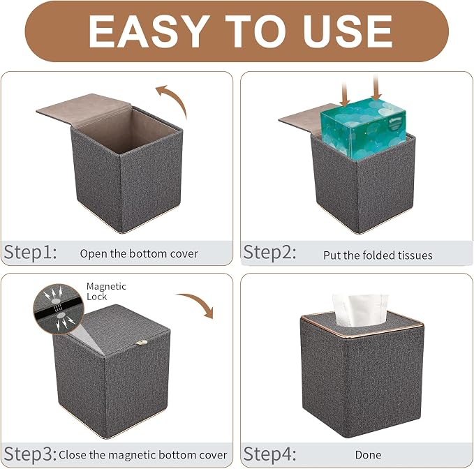 Tissue Box Cover, PU Leather Tissue Box Holder Square Box Covers - Image 6