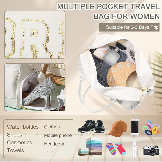 2 Pcs Wedding Weekender Bag Bride Groom Duffle Bag Chenille Letter Patch Travel - Image 6
