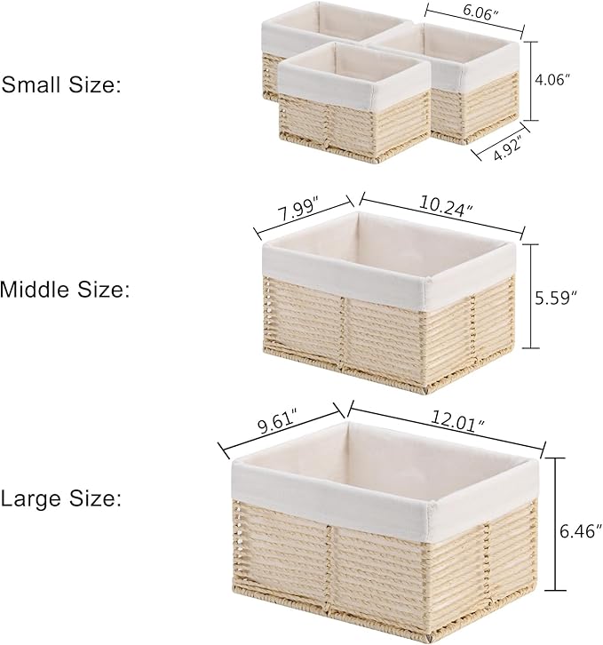 Vagusicc Wicker Storage Basket, Hand-Woven Paper Rope Basket, Rectangular Small - Image 2