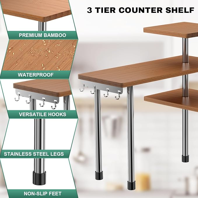 ZHWS Bathroom Counter Organizer Corner Countertop Shelf Adjustable 3 Tier - Image 5