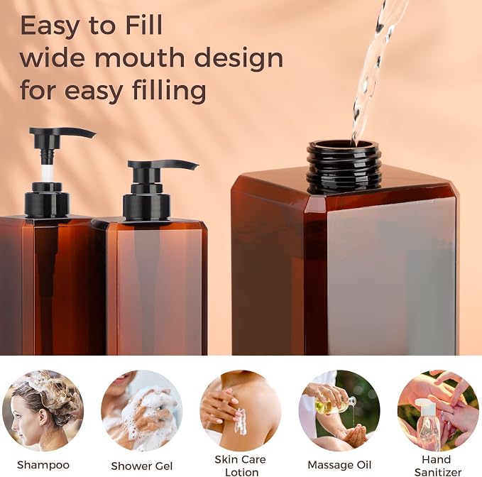 Suream Large Pump Bottles for Shampoo and Conditioner, Refillable Shower Press - Image 5