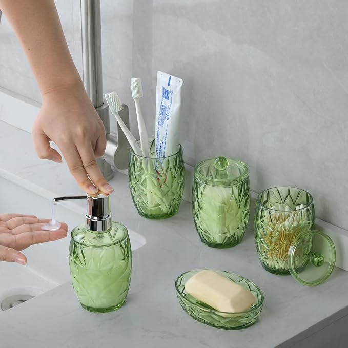 Modern Shatterproof Acrylic Olive Green Bathroom Accessories Set – 5-Piece - Image 3