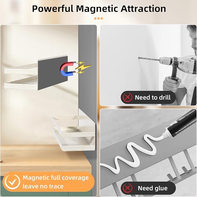 Uten Large Magnetic Spice Rack for Refrigerator, 2 Pack Strong Magnetic Shelves - Image 4