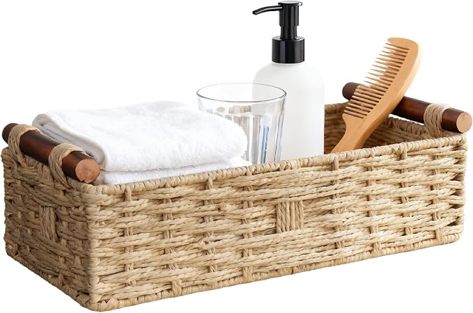 Back of Toilet Basket, Khaki Wicker Toilet Tank Basket by Rattanzenith