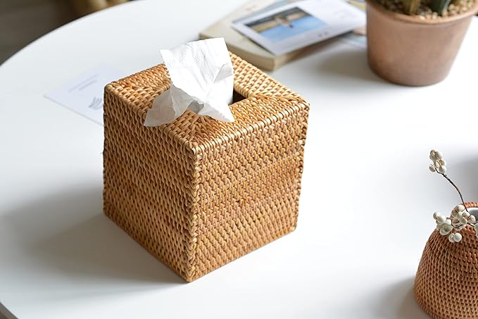 Rattan Tissue Box Cover Square, Hand Woven Wicker Tissue Holder, 5.5 x 5.5 X - Image 5