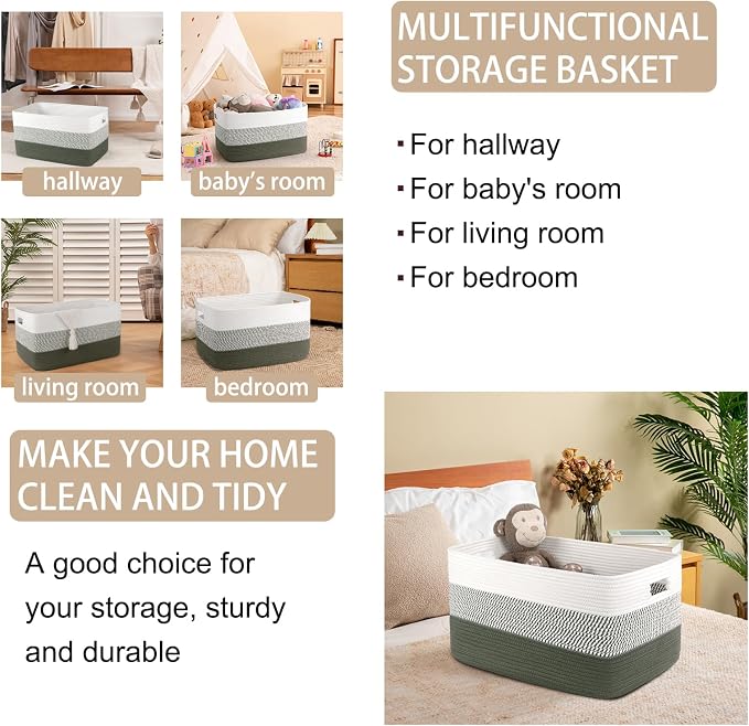OIAHOMY Large Blanket Basket, 22”x17”x12” Rectangle Woven Baskets, Nursery - Image 4