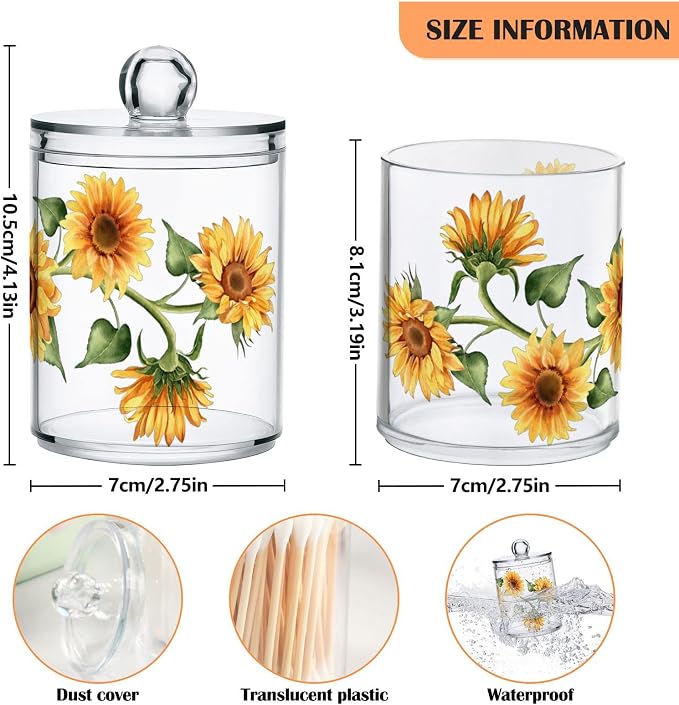 2 Pack Qtip Holder Dispenser for Cotton Ball Sunflower Wreath Cotton Swab Round - Image 4