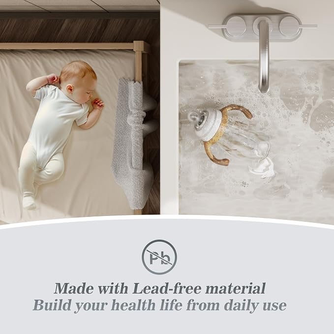 Phiestina Brushed Nickel 4 Inch 2 Handle Centerset Lead-Free Bathroom Sink - Image 3
