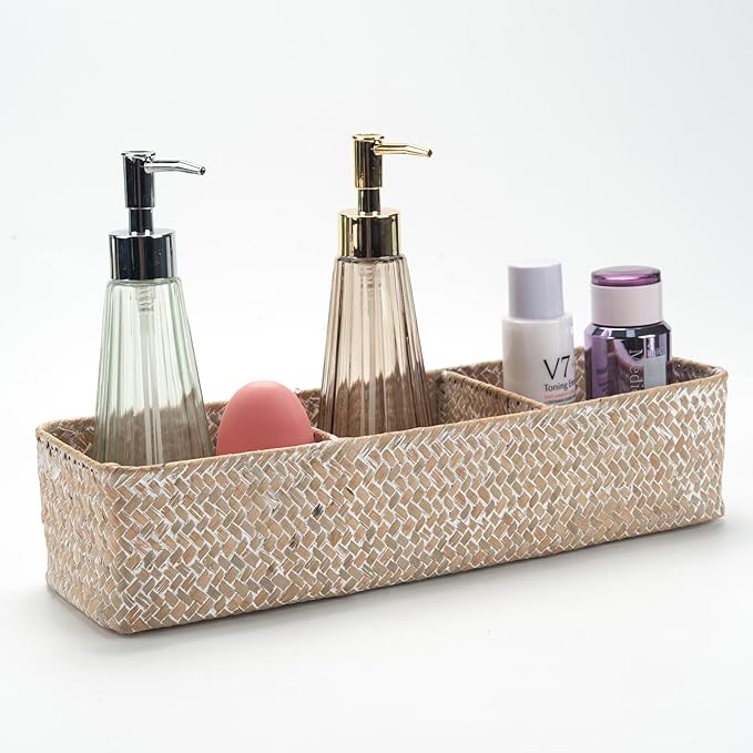 Seagrass Storage Basket 3 Sections Woven Shelf Baskets by DECRAFTS