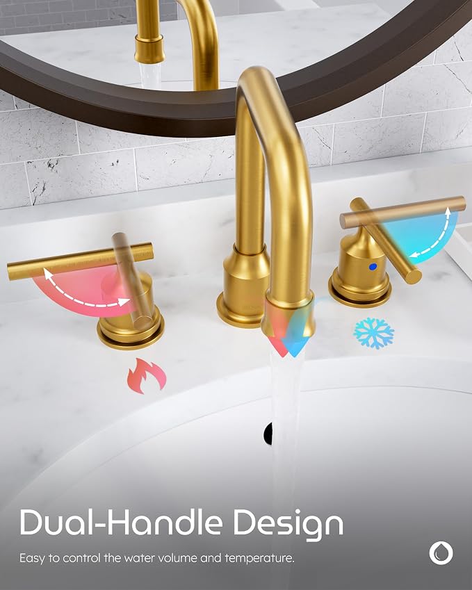Brushed Gold Bathroom Faucet Set: WOWOW Widespread Bathroom Sink Faucet 3 Hole - Image 5