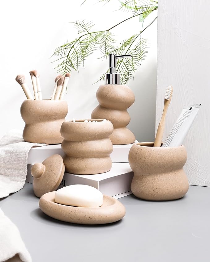 Bathroom Accessory Set 5PCS, Ceramic Bathroom Accessories Set, Irregular Shape - Image 5