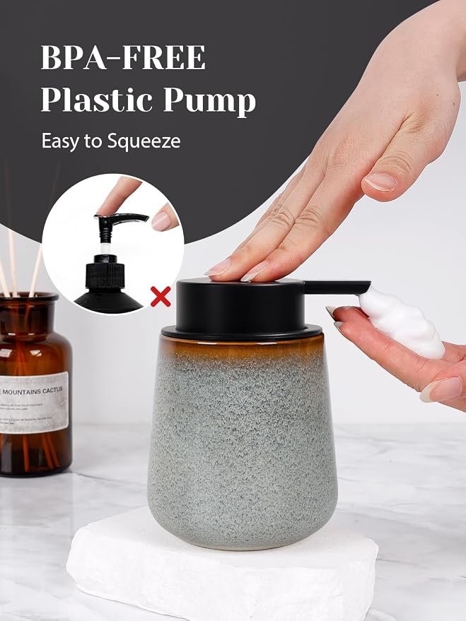 INGOFIN Ceramic Foaming Soap Dispenser -12oz Foam Hand Soap Dispenser Bathroom - Image 5
