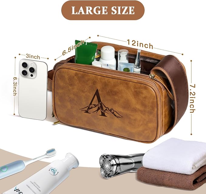 Janhavi Large Toiletry Bag For Men Waterproof, Groomsmen Gifts Personalized PU - Image 5