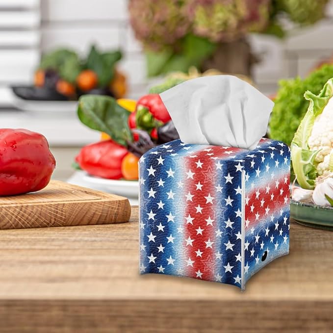 American Stars Luxury Tissue Box Cover, Elegant PU Leather Square Tissue Case - Image 5