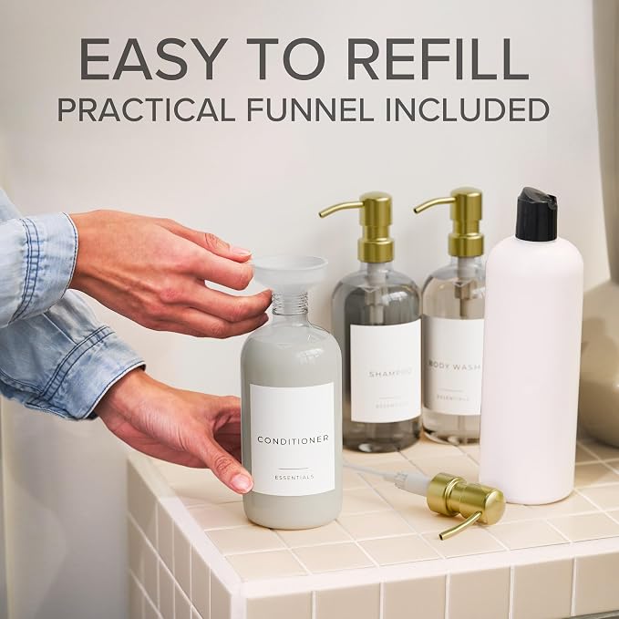 Stylish Shampoo and Conditioner Dispenser Set of 3 - Image 5