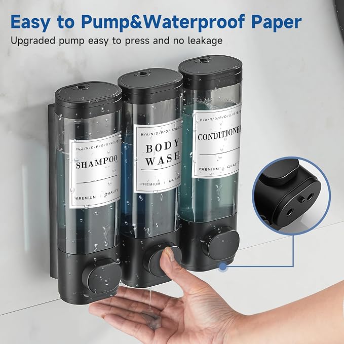 Shampoo and Conditioner Dispenser, Shower Soap Dispenser 3 Chamber No Drill - Image 3