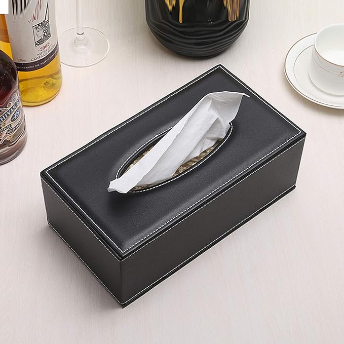 High-end Fashion PU Leather Tissue Box Holder Black - Image 2
