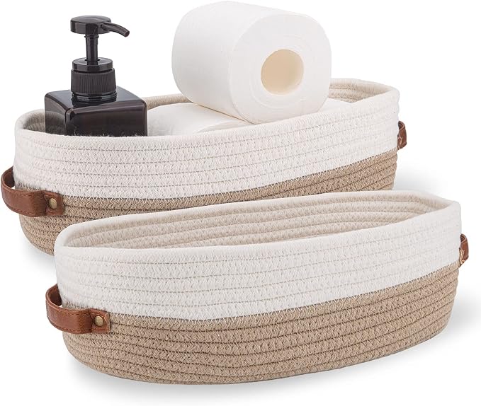 2 Pack Cotton Rope Bathroom Decor Basket, Toilet Paper Holder Basket, Farmhouse by Oradrem
