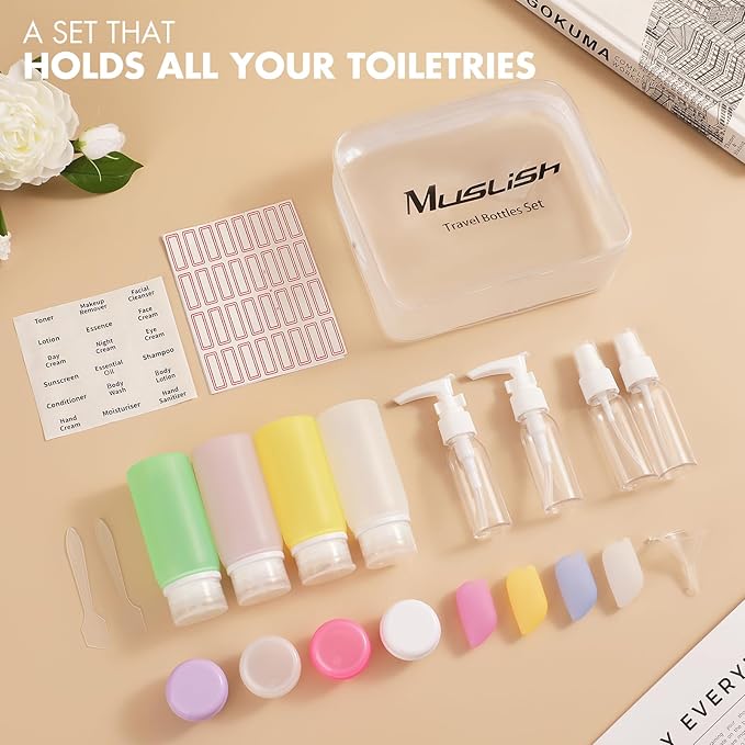 Muslish 21 Pack Leak Proof Silicone Travel Bottles Set, TSA Approved Containers - Image 6