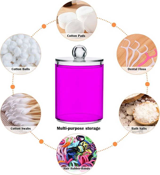 Magenta Purple Qtip Holder Organizer Dispenser Cotton Swabs Cans Plastic Jars - Image 4