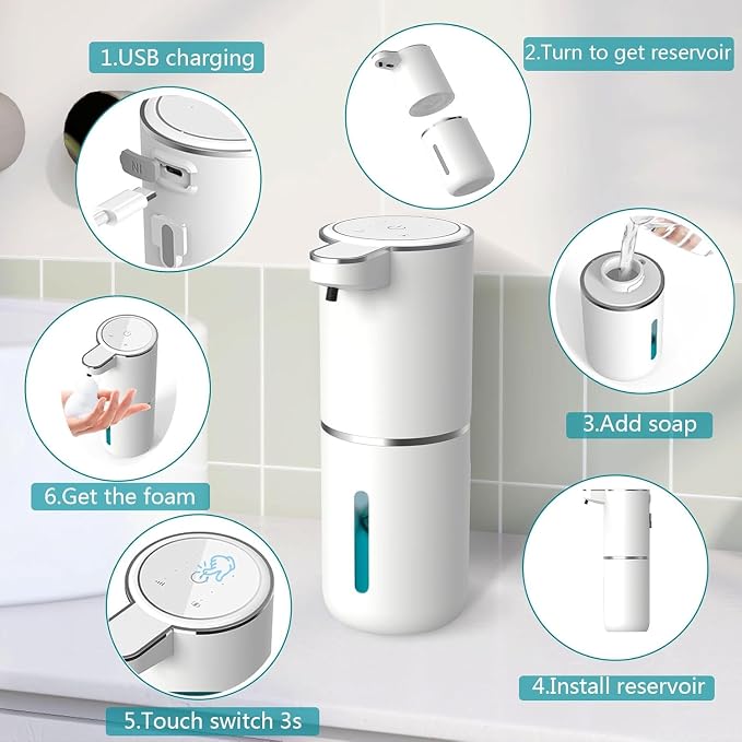 2P Automatic Soap Dispenser, Touchless Foaming Soap Dispenser 400ml USB - Image 3