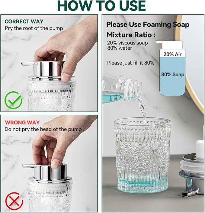 Small Foaming Soap Dispenser, 7 Oz Clear Glass Foam Hand Soap Dispenser - Image 7