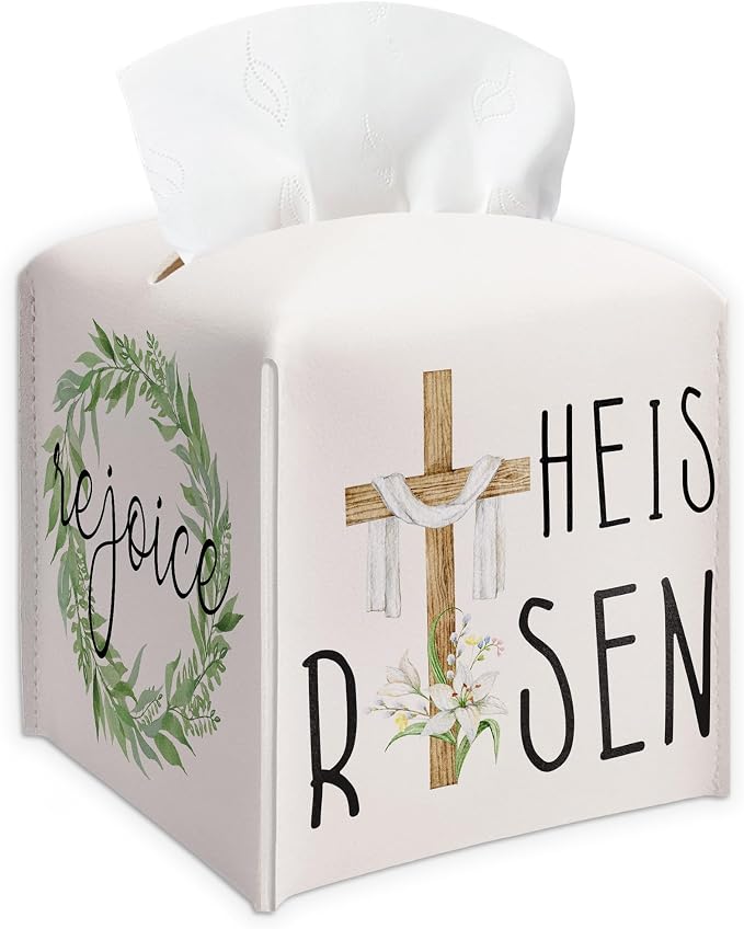 Botanical & Cross Design Tissue Box Cover by Unknown