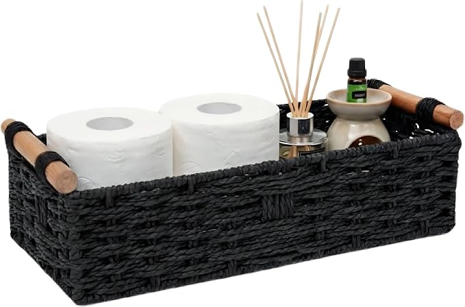 Back of Toilet Basket, Basket for Toilet Tank Top, Narrow Bathroom Organizer by Rattanzenith