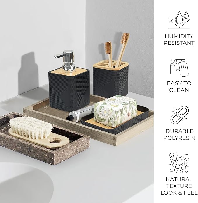 CERBIOR Bathroom Accessories Set 6 Piece Bamboo Bath Ensemble Includes Soap - Image 5