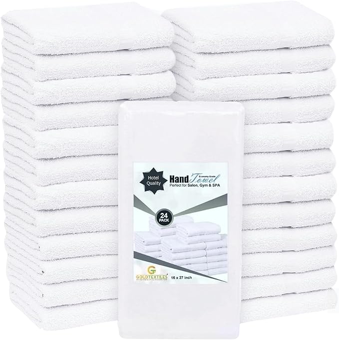 24 Pcs White 16x27 Inch Cotton Blend Economy Hand Towels Salon/Gym/Hotel Super by GOLDTEXTILES