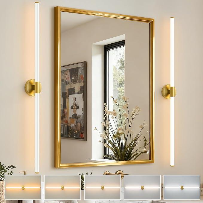 Glod Wall Sconces Set of 2 Hardwired, Dimmable 5CCT LED Bathroom Light Fixtures - Image 2