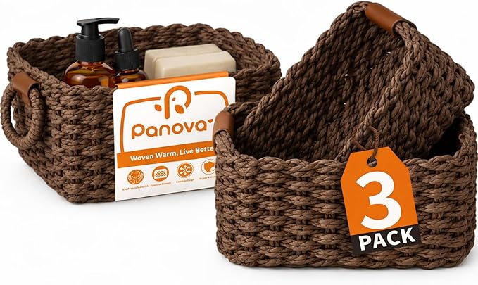Storage Basket, Recycled Paper Rope Basket Organizer, Mini wicker Basket by Panovox