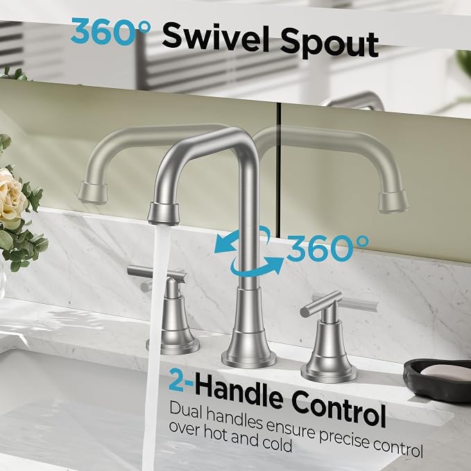 FORIOUS Brushed Nickel Bathroom Faucet 3 Hole - Image 5
