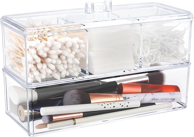 2 Layer Qtip Holder Transparent 3 Compartments Cotton Ball and Swab Holder by Sohalejr