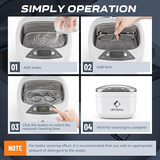 Life Basis Ultrasonic Jewelry Cleaner Ultrasonic Cleaning Machine 850ml LCD - Image 4