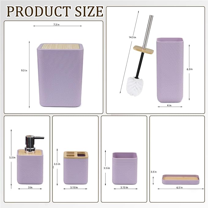 CERBIOR Bathroom Accessories Set 6 Piece Bamboo Bath Ensemble Includes Soap - Image 3