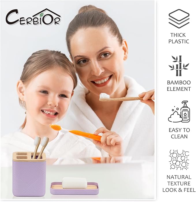 CERBIOR Bathroom Accessories Set 6 Piece Bamboo Bath Ensemble Includes Soap - Image 6