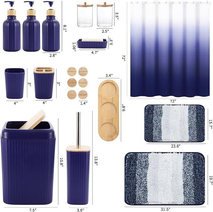 32PCS Bathroom Sets with Shower Curtain and Rugs Navy Blue Shower Curtain Set - Image 7
