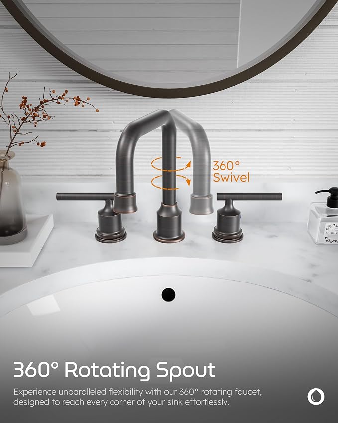 WOWOW Oil Rubbed Bronze Bathroom Faucet Widespread Bathroom Sink Faucet 3 Holes - Image 4