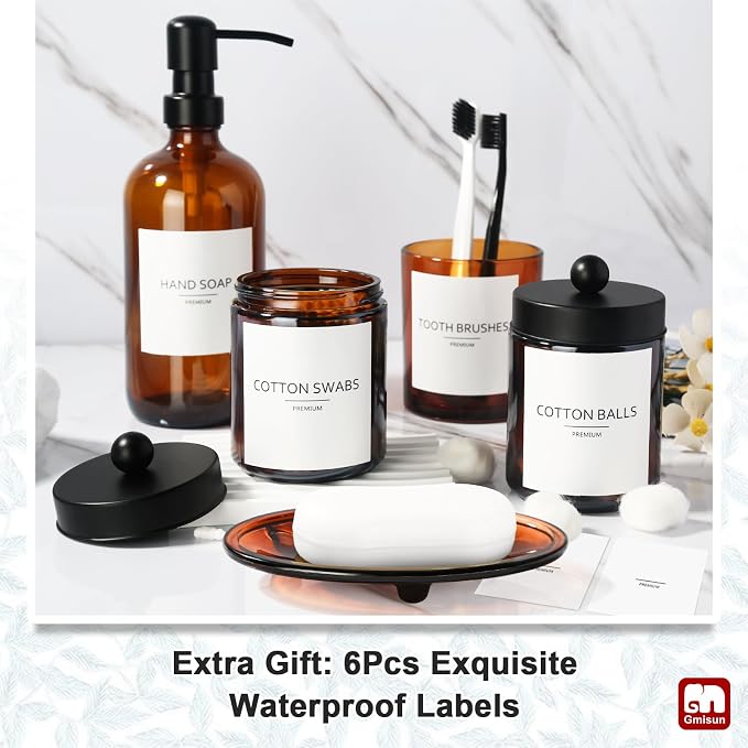 GMISUN Bathroom Accessories Set, 5 Pack Amber Glass Bath Accessory Sets Complete - Image 6