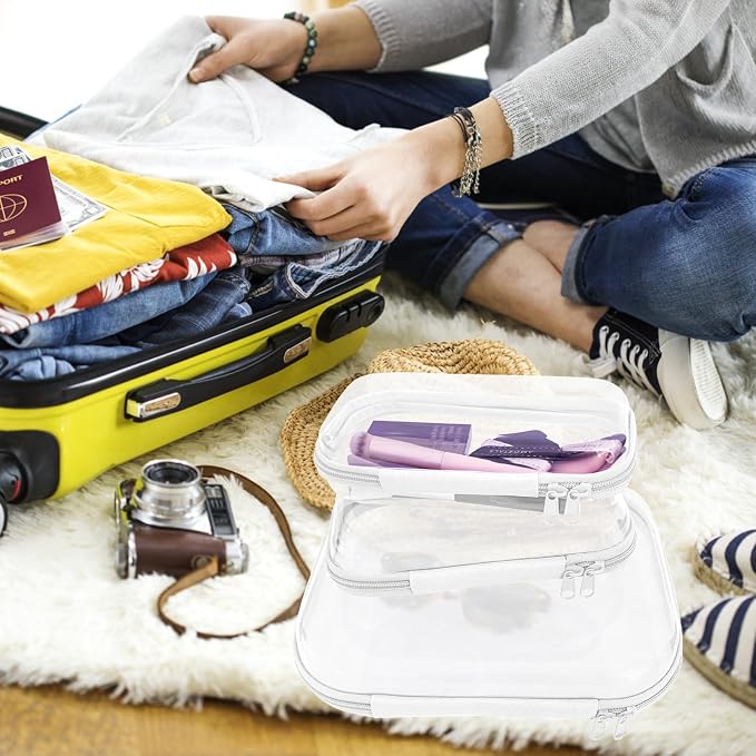 3 Pcs Clear Hard Zipper Case, Hard Shell Plastic Clear Organizer Bag, - Image 5