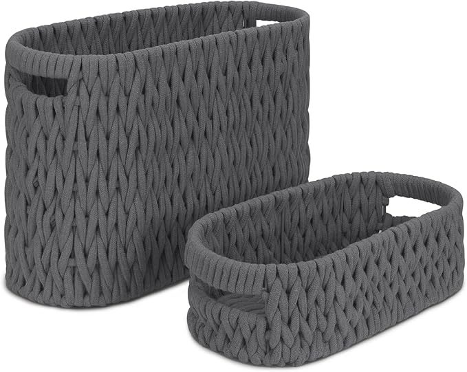 Boho Toilet Paper Storage Baskets, Cotton Rope Woven Bathroom Basket Set of 2 by Welcometobuy