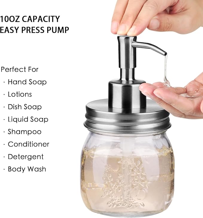 Amolliar Mason Jar Bathroom Accessories Set 4 Pcs -Lotion Soap Dispenser & 2 - Image 3