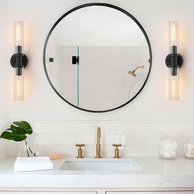 Wall Sconces Set of Two, Matte Black Bathroom Sconces Wall Lighting - Image 6