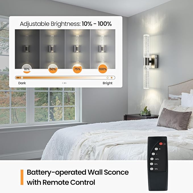 Wireless Wall Sconces Set of Two Battery Operated, 4000K Dimmable Crystal LED - Image 4