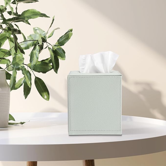 Sumnacon Tissue Box Cover Square Tissue Box Stylish PU Tissue Box Holder - Image 2