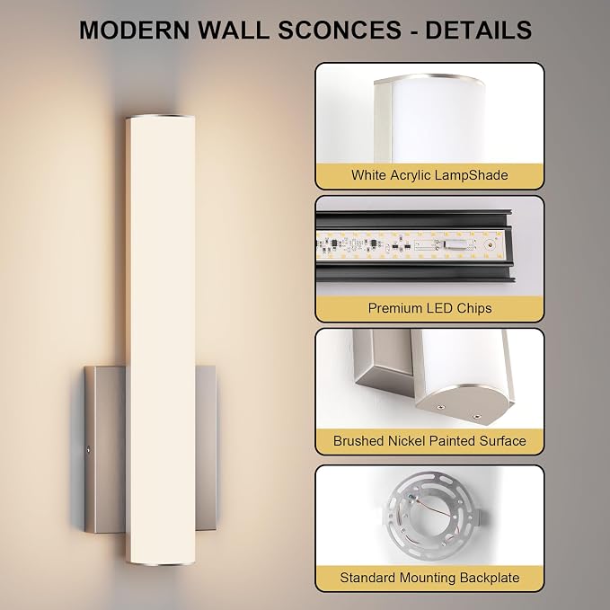 15.7 Inches Modern Bathroom Led Wall Sconces, 18W 3000K Hardwired Wall Light - Image 3
