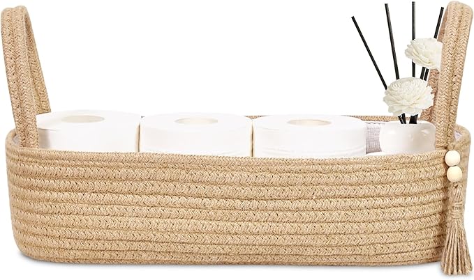 ABenkle Jute Rope Boho Storage Basket, Small Woven Bathroom Organizer, by ABenkle