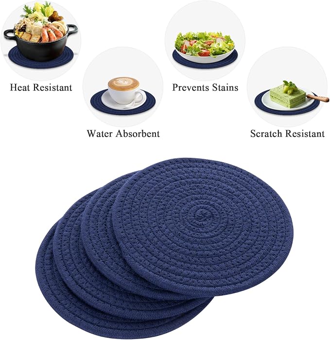 SHACOS 8 Inches Trivets for Hot Dishes, 4 Pieces Cotton Trivets Mats for Kitchen - Image 9